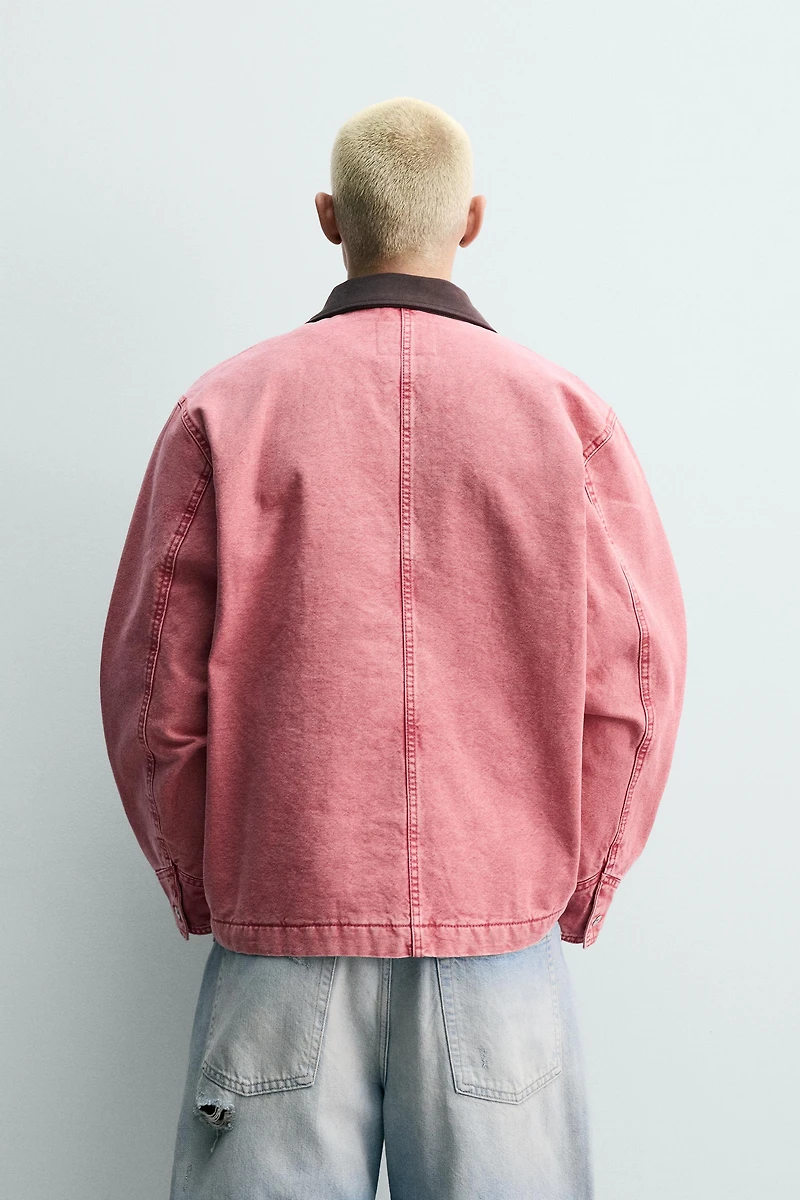 RELAXED FIT WASHED JACKET WITH CONTRAST COLLAR