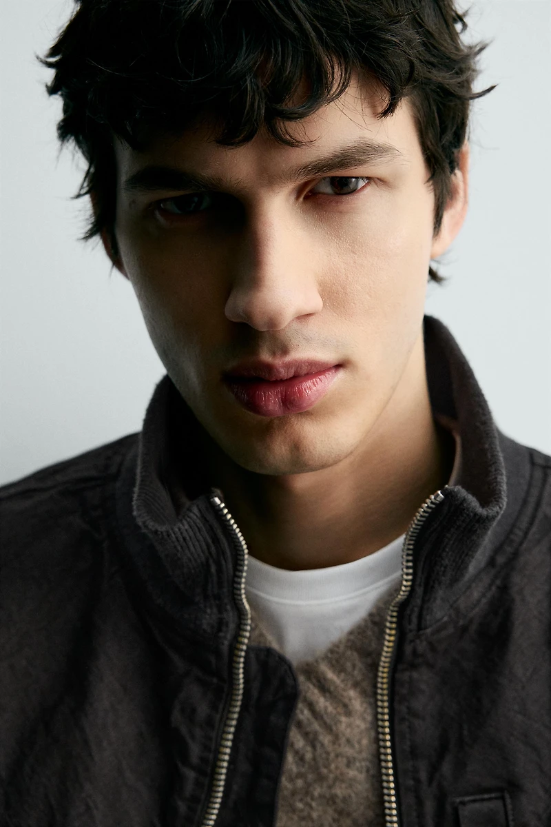 CRINKLE EFFECT BOMBER JACKET