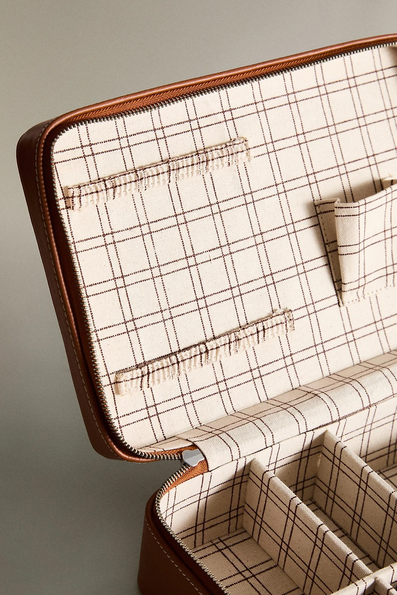 GRANDE TROUSSE DE TOILETTE EN CUIR À COMPARTIMENTS
