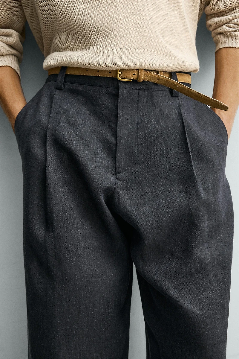 PANTALON 100% LIN À PLIS