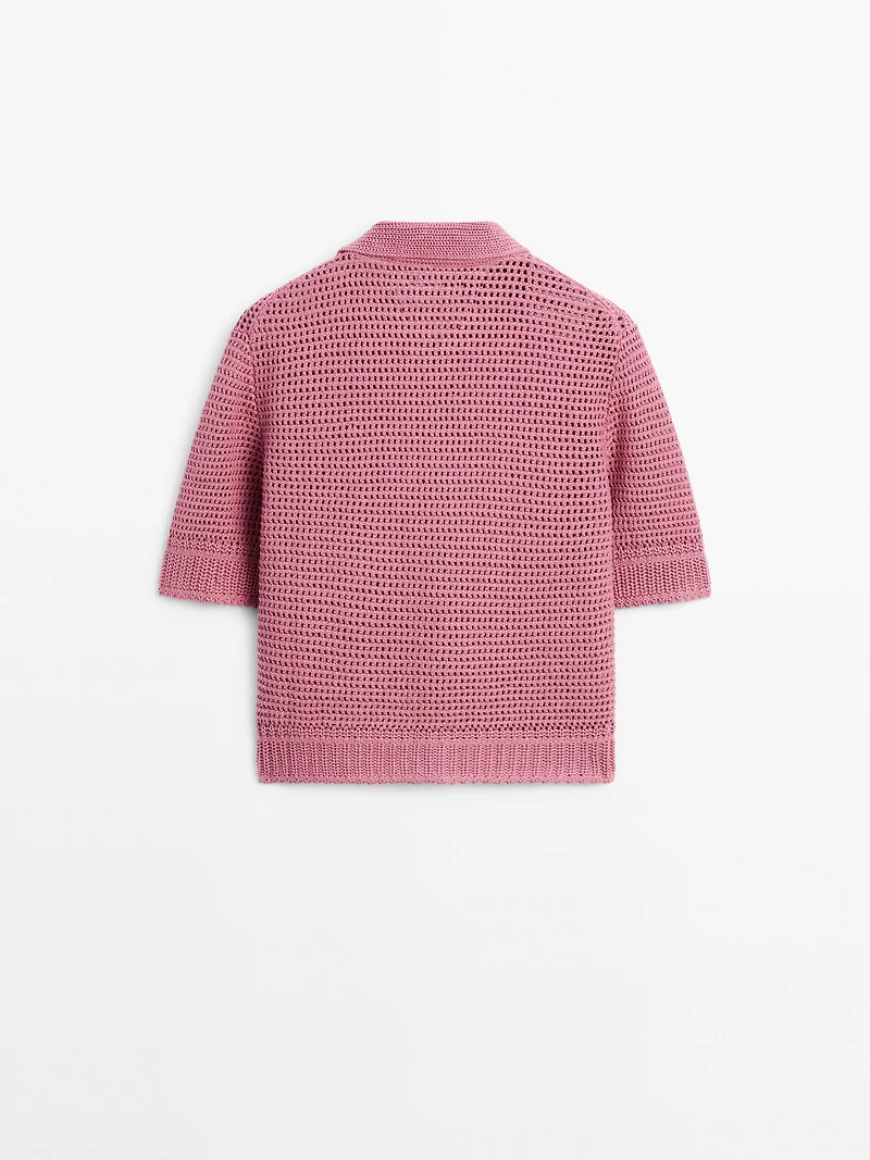 Cotton blend cutwork polo shirt