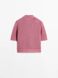 Cotton blend cutwork polo shirt