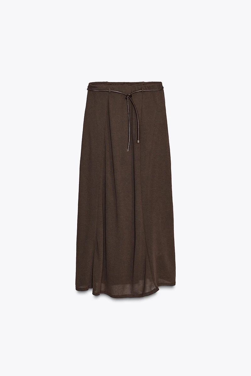 CUT-OUT KNIT SKIRT WITH BELT