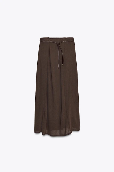 CUT-OUT KNIT SKIRT WITH BELT