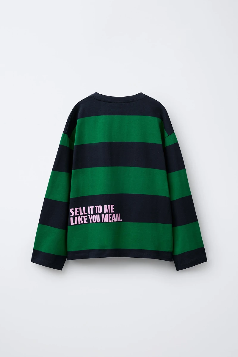 HEAVYWEIGHT STRIPED TEXT T-SHIRT