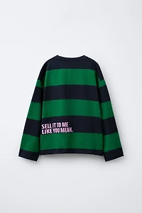 HEAVYWEIGHT STRIPED TEXT T-SHIRT