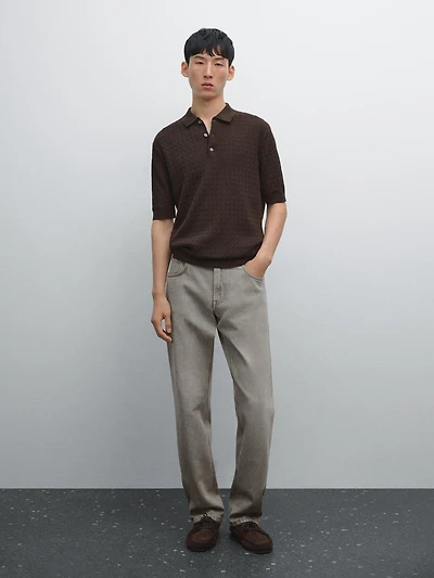 100% cotton cable-knit polo sweater