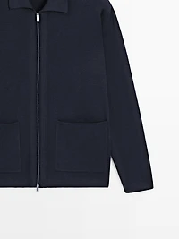 Cardigan zippé avec poches en coton et laine