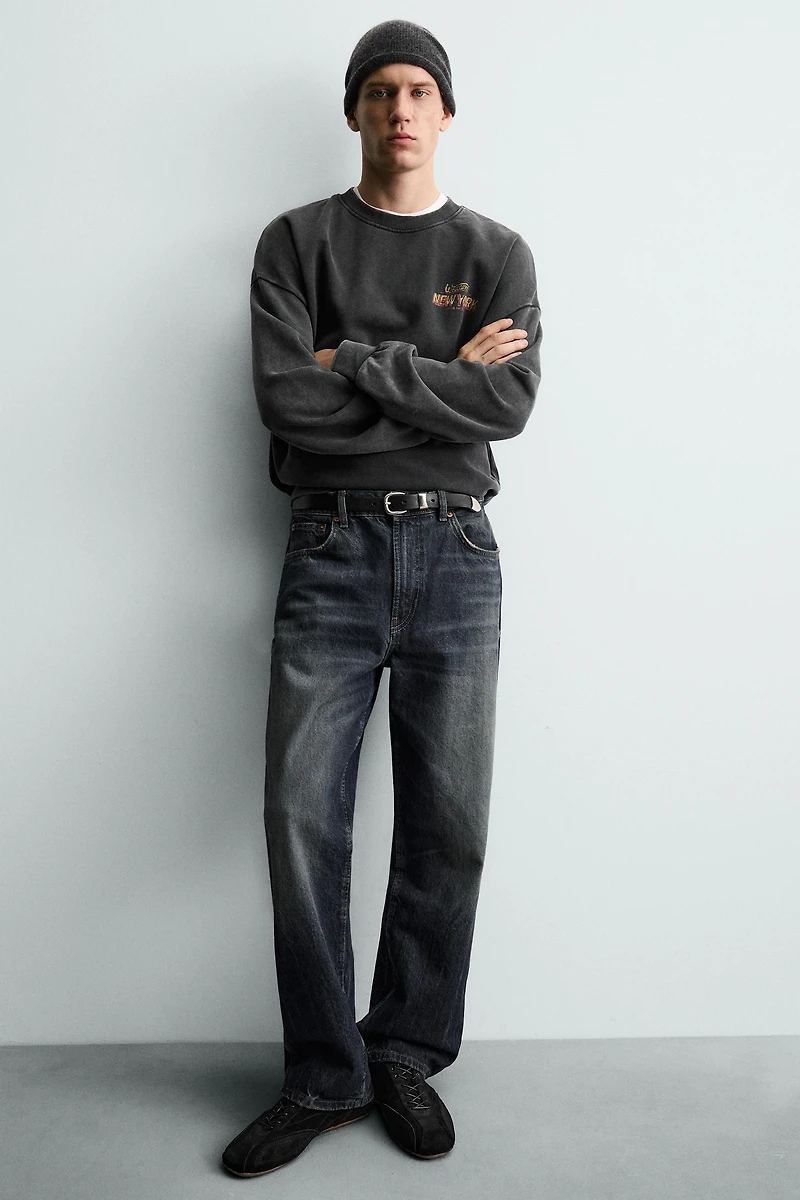 WASHED PRINTED TEXT SWEATSHIRT