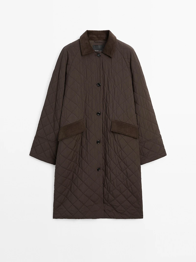 Long water-repellent coat with corduroy detail