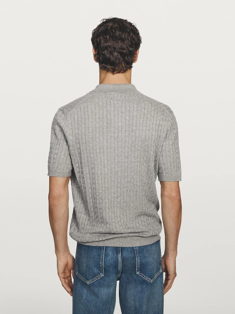 Cotton and linen cable-knit polo sweater