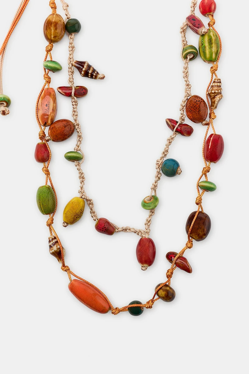 DOUBLE CORD CERAMIC PIECES NECKLACE