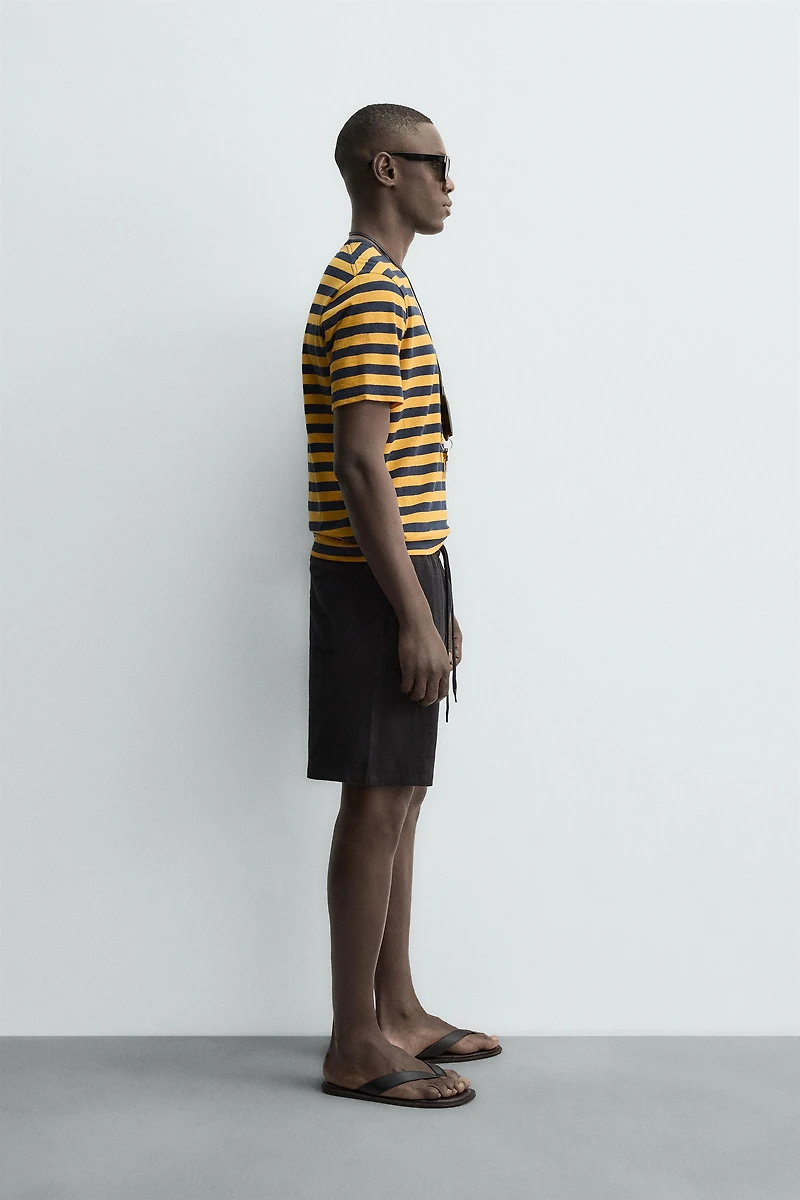 STRIPED LINEN COTTON BLEND T-SHIRT