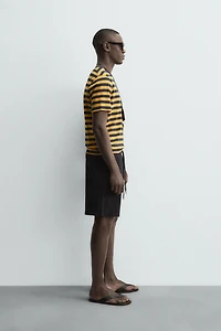 STRIPED LINEN COTTON BLEND T-SHIRT