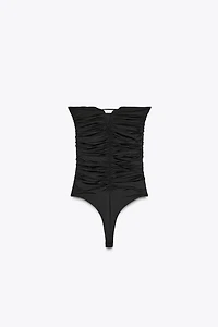 RUCHED POLYAMIDE BANDEAU BODYSUIT
