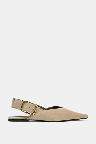 SPLIT LEATHER BUCKLE SLINGBACKS
