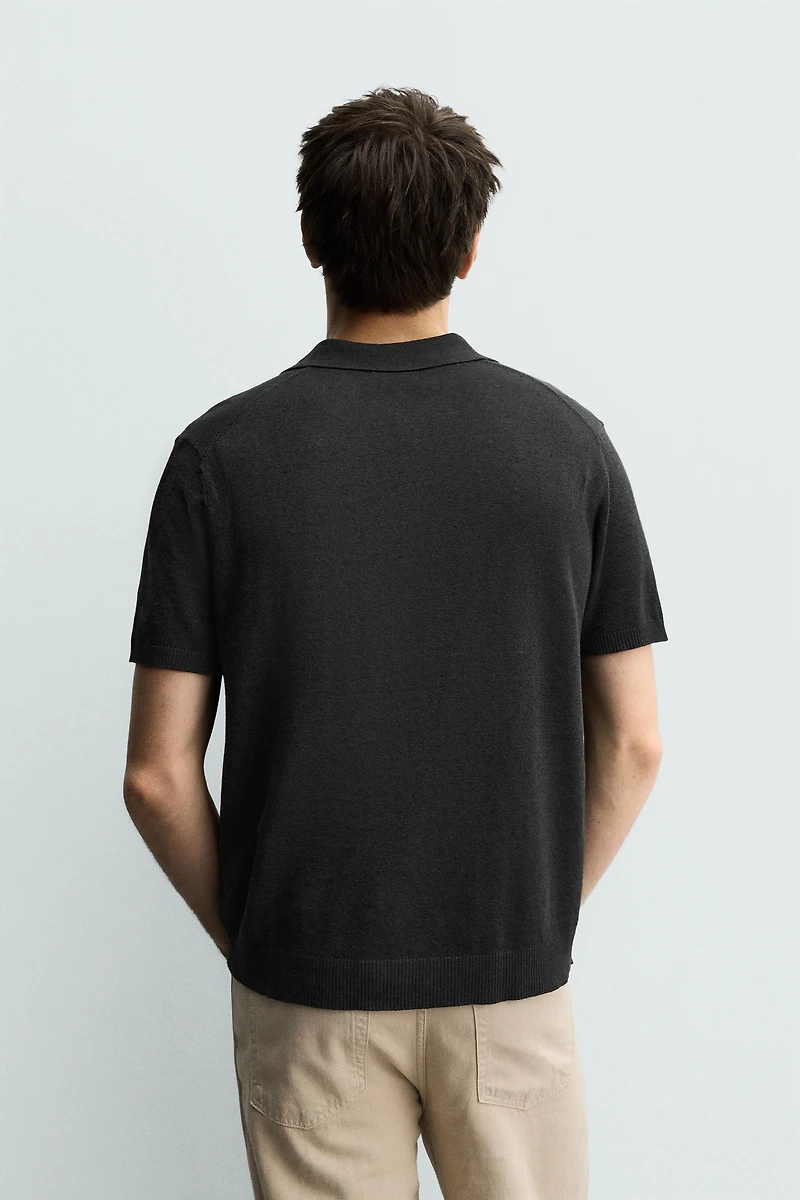 KNIT LINEN COTTON BLEND POLO SHIRT