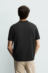 KNIT LINEN COTTON BLEND POLO SHIRT