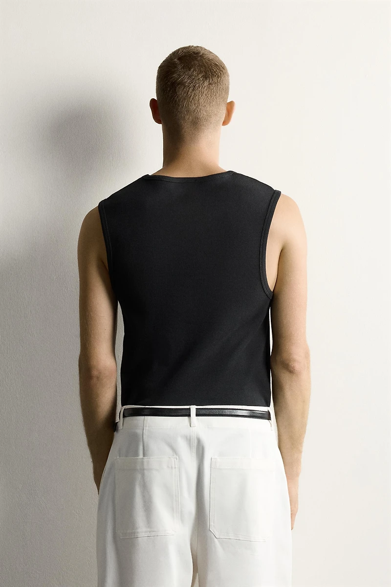 HIGH NECK RIBBED TANK TOP