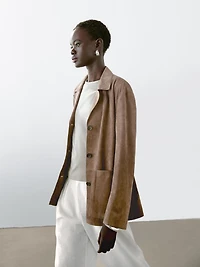 Blazer fluide en cuir finition daim