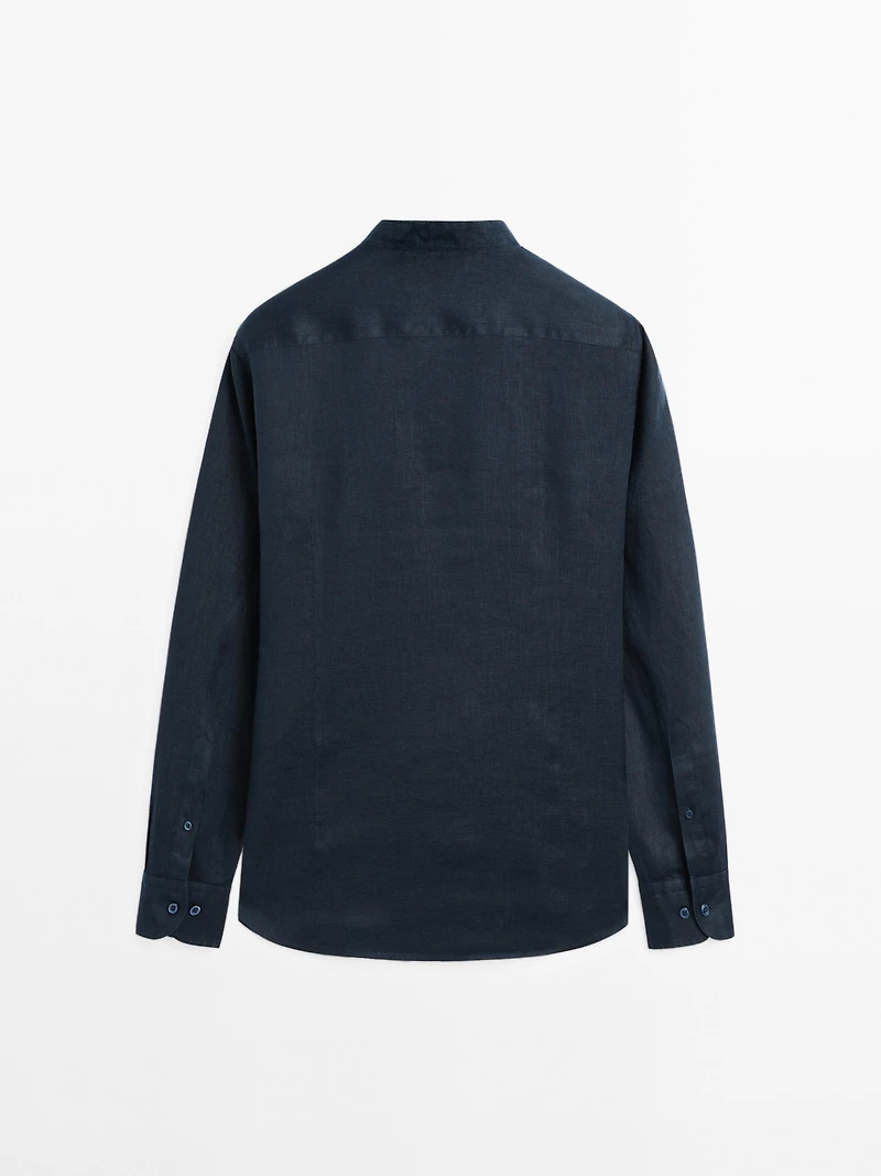 100% linen stand collar shirt