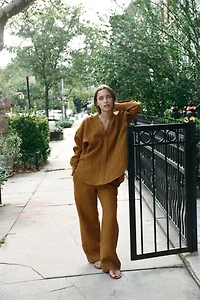 100% LINEN STRIPED TROUSERS