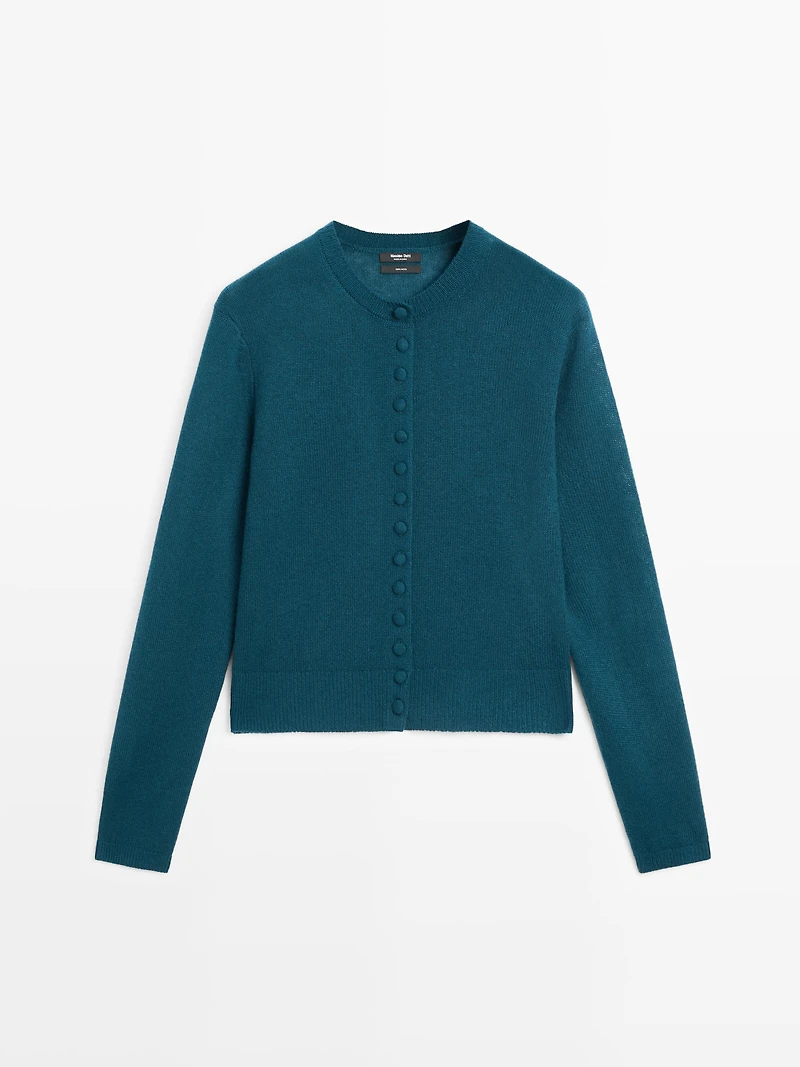 100% wool knit cardigan with covered buttons