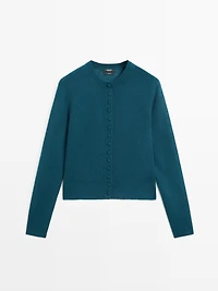 100% wool knit cardigan with covered buttons