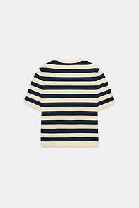SHORT SLEEVE STRIPED CARDIGAN