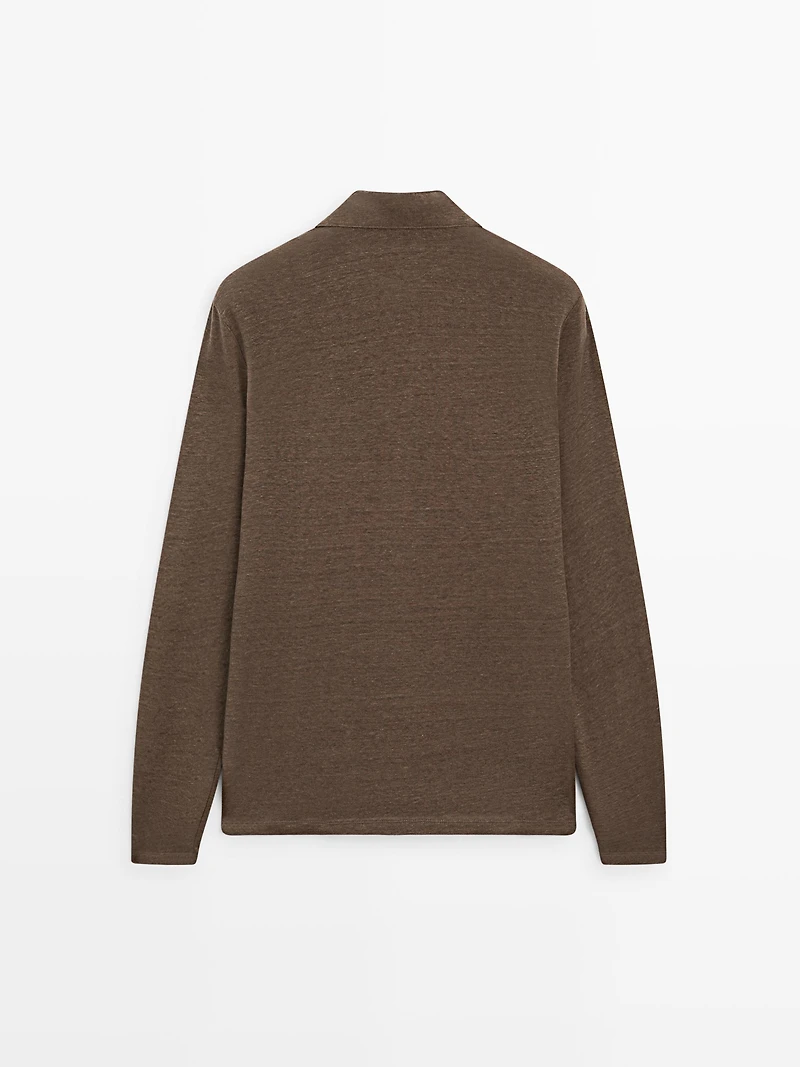 100% linen long sleeve polo shirt