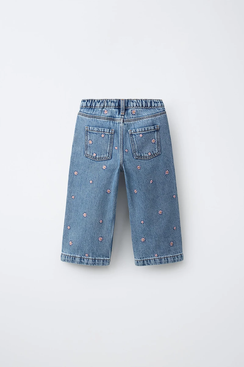 EMBROIDERED FLORAL CULOTTE JEANS