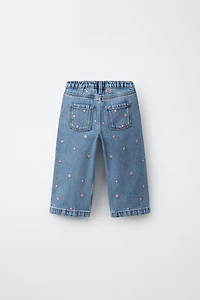 EMBROIDERED FLORAL CULOTTE JEANS