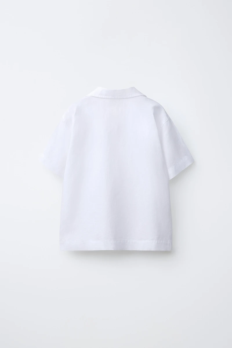 LINEN AND COTTON SPREAD COLLAR SHIRT