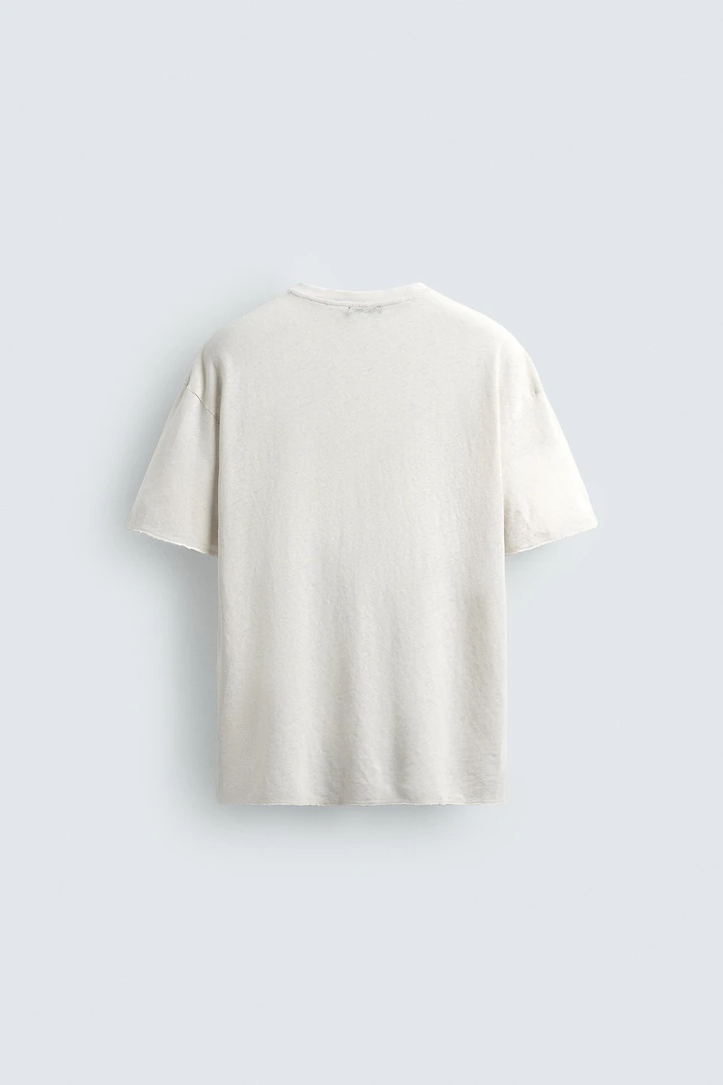 WASHED COTTON-LINEN T-SHIRT WITH TEXT