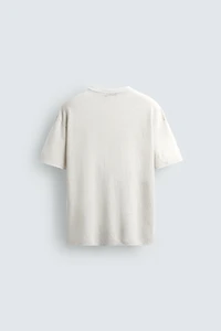 WASHED COTTON-LINEN T-SHIRT WITH TEXT