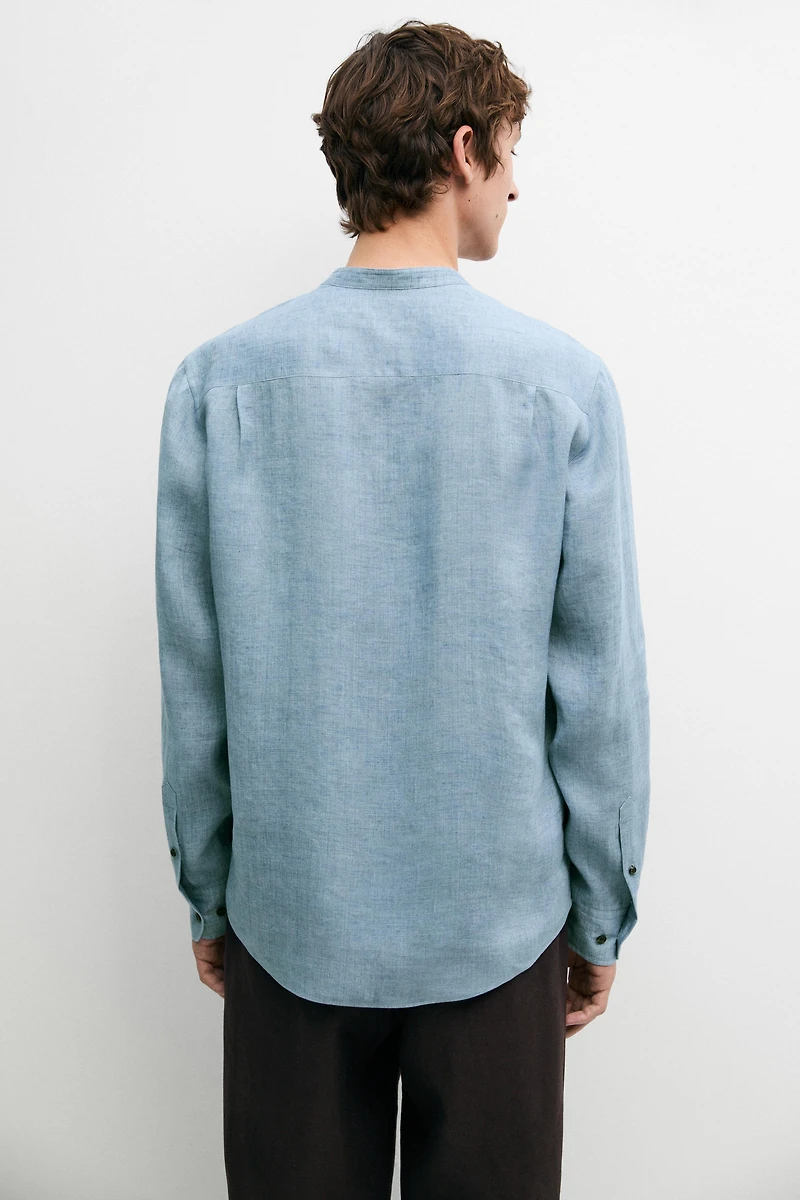Regular fit contrast button 100% linen shirt