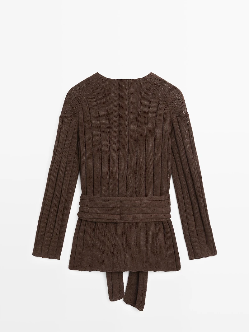 Knit cardigan with waist detail