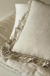 LINEN THROW PILLOW COVER WITH A LACE TRIM