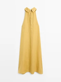 100% linen long halterneck dress