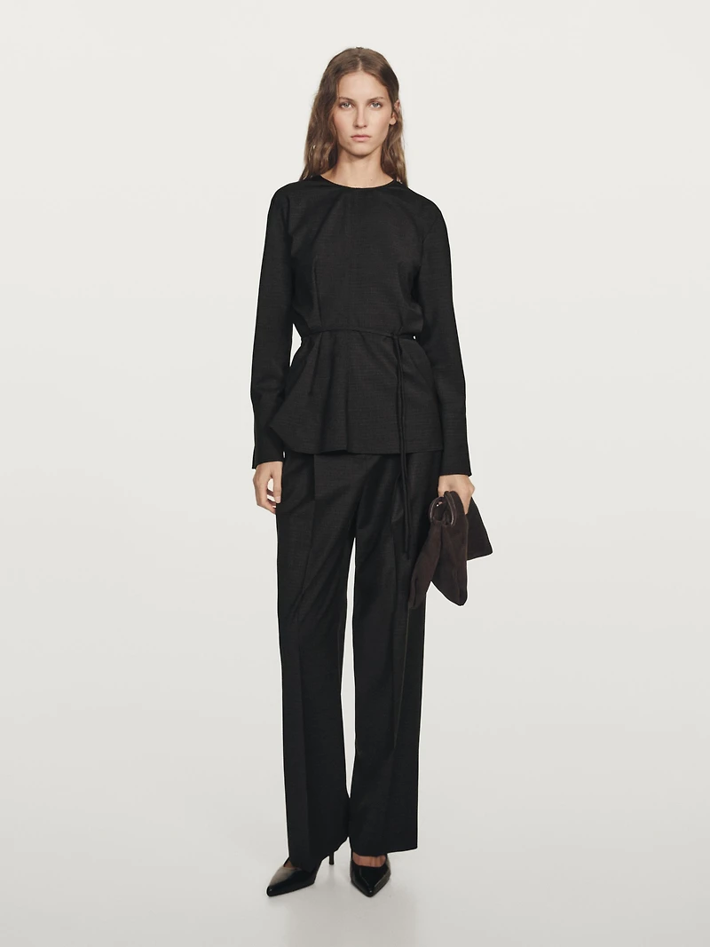 Wool blend blouse with belt
