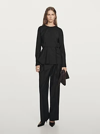 Wool blend blouse with belt