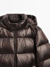 Water-repellent satin puffer jacket