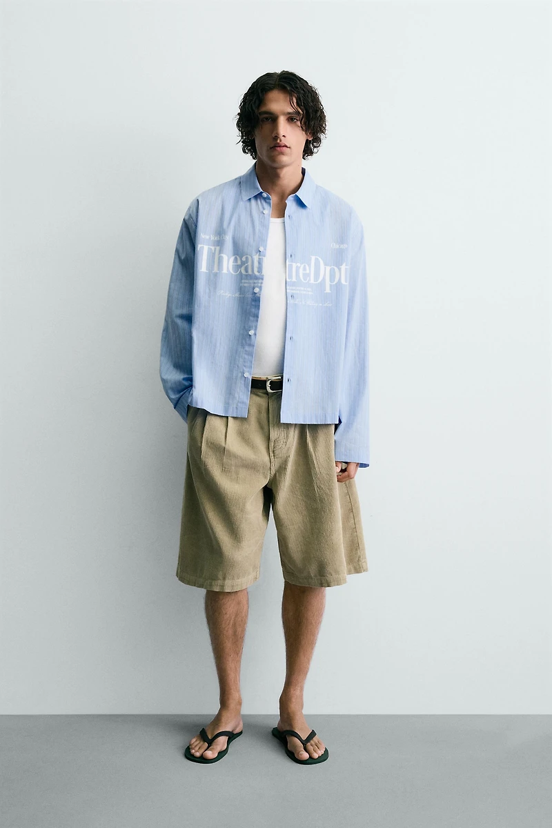 RELAXED FIT PLAID TEXT SHIRT
