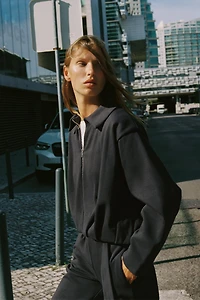 PLEATED FLEECE BOMBER JACKET