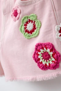 FLORAL CROCHET TWILL SHORTS
