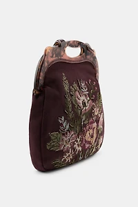 FLORAL EMBROIDERED BAG WITH TORTOISESHELL HANDLE