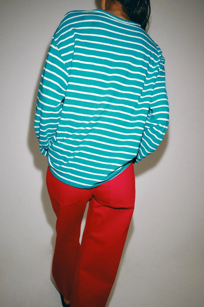 STRIPED COTTON AND LINEN T-SHIRT