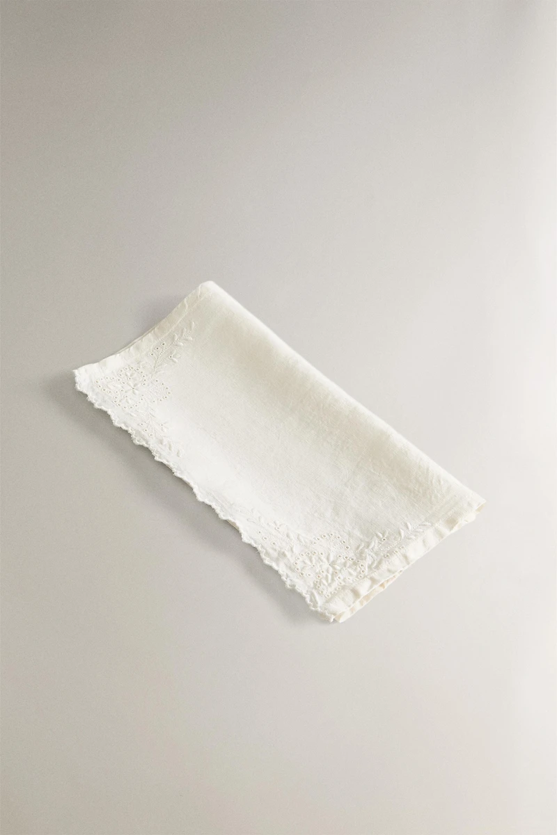 EMBROIDERED HEMSTITCHED WASHED LINEN TOWEL