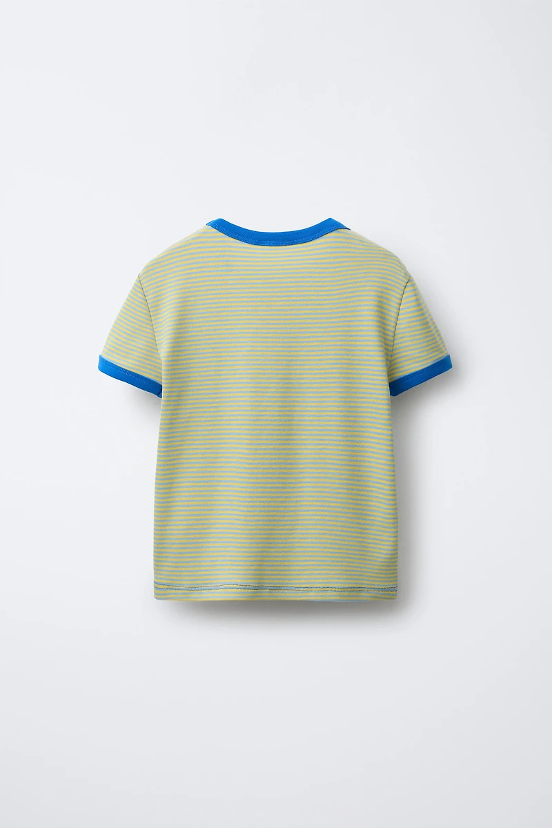 T-SHIRT À RAYURES COL EN CONTRASTE