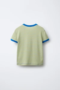 T-SHIRT À RAYURES COL EN CONTRASTE